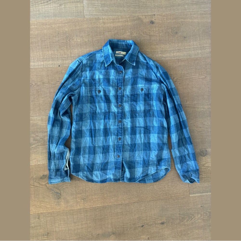 faherty indigo dyed plaid flannel button down shirt